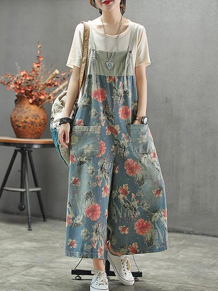 Max LuLu 2023 Autumn Fashion Overalls Womens Loose Printed Denim Wide Pants Ladies Luxury Classic Trousers Casual Floral Jeans