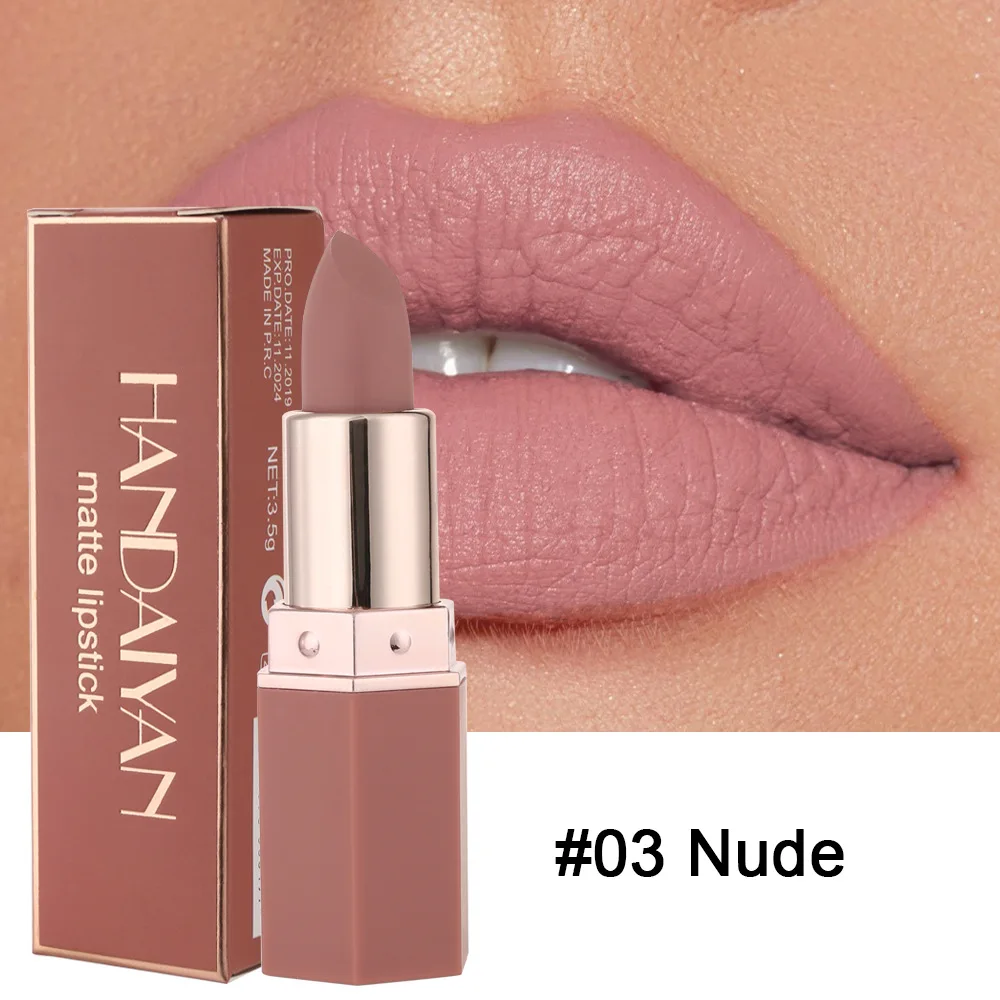 

HANDAIYAN 6 Colors Matte Nude Lipstick Waterproof Long Lasting Sexy Red Purple Lip Stain Velvet Lipstick Beauty Makeup For Women