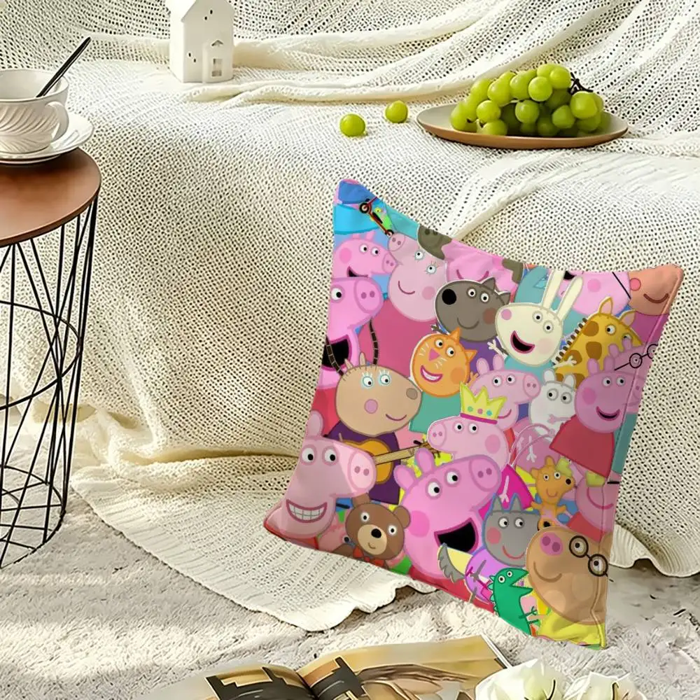 P-Peppa P-Pig Square Double-Sided printed Pillow Case Bedroom Bedside Pillow Sofa Cushion Cover