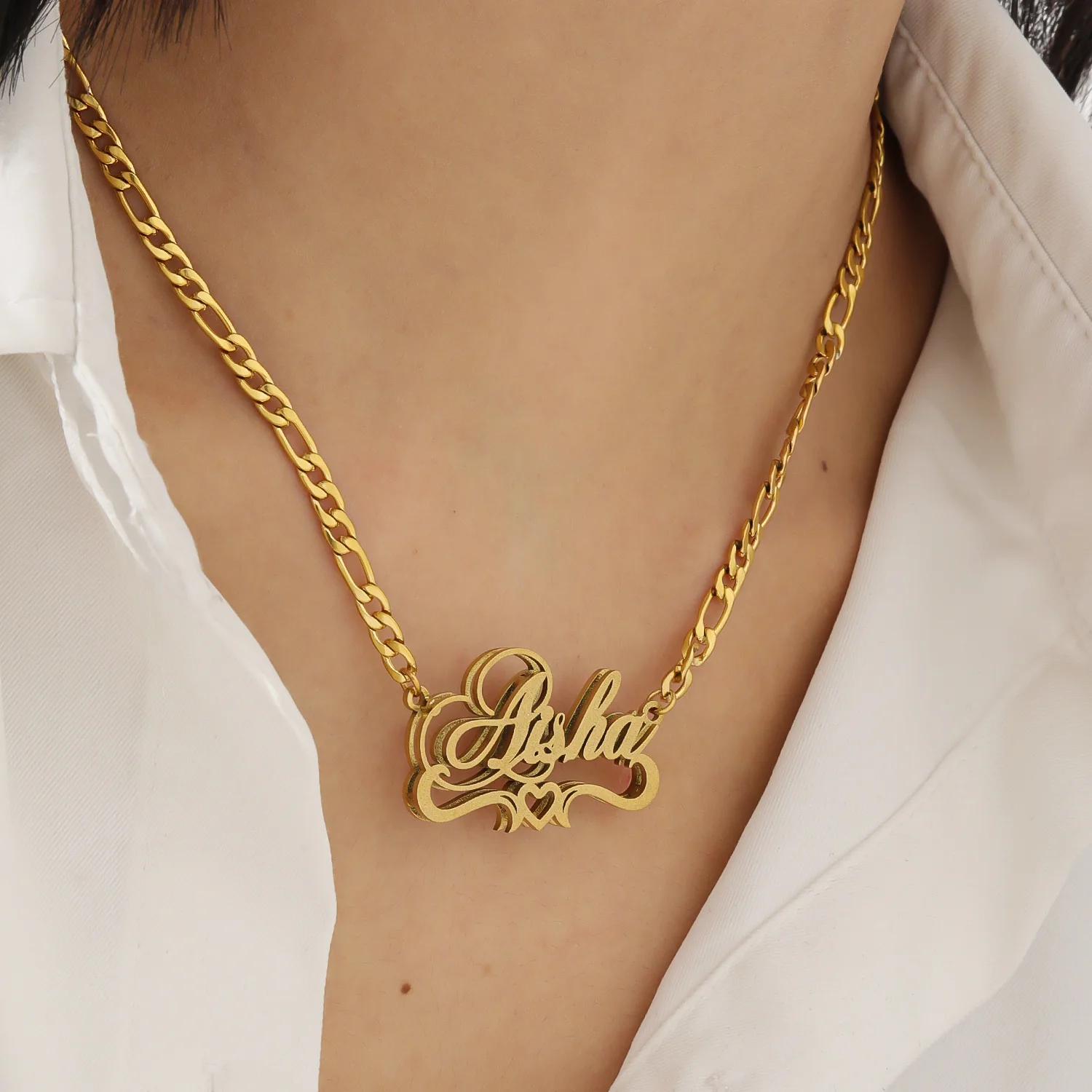 

Customized Name Pressed Sand Necklace Double Layer Vintage 18K Gold Plated Pendant Luxury Jewelry Suitable for Bride Gift