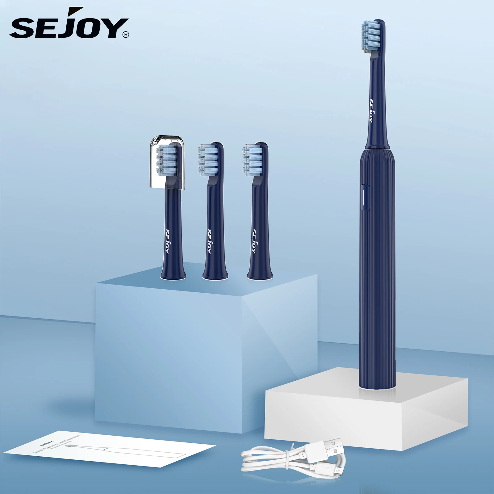 

Перезаряжаемая звуковая электрическая зубная щетка Sejoy с 6 режимами, 4 сменными насадками, умным таймером для ухода за зубами для взрослых и детей
