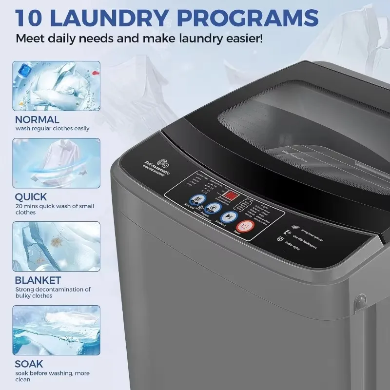 Washing Machine 17.8Lbs Large Capacity 2.4 Cu.ft Portable Washer Machine with 10 Programs and 8 Water Levels Selections