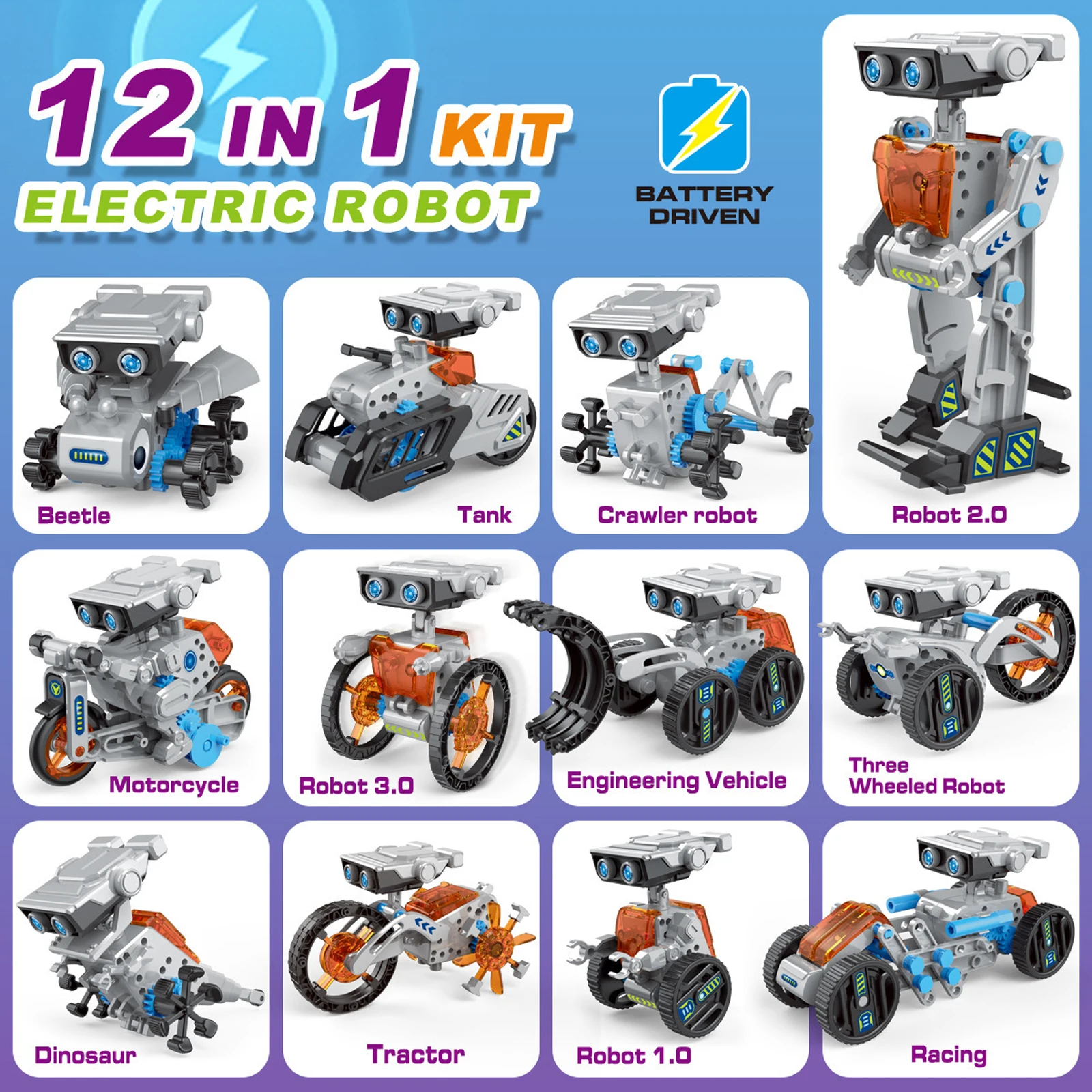 

12 IN 1 Intelligent Robot Building Blocks Set DIY Battery/solar Powered Electric Assembly Toy Car Ornaments Bricks for Boys Gift