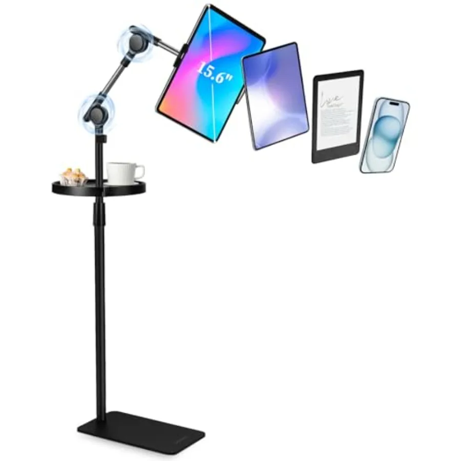 

Напольная подставка для планшета с подносом и двойными самоблокирующимися червячными редукторами, регулируемая по высоте до 63 дюймов, устойчивое основание до 7,5 фунтов, совместима с устройствами 4,7-15,6 дюймов