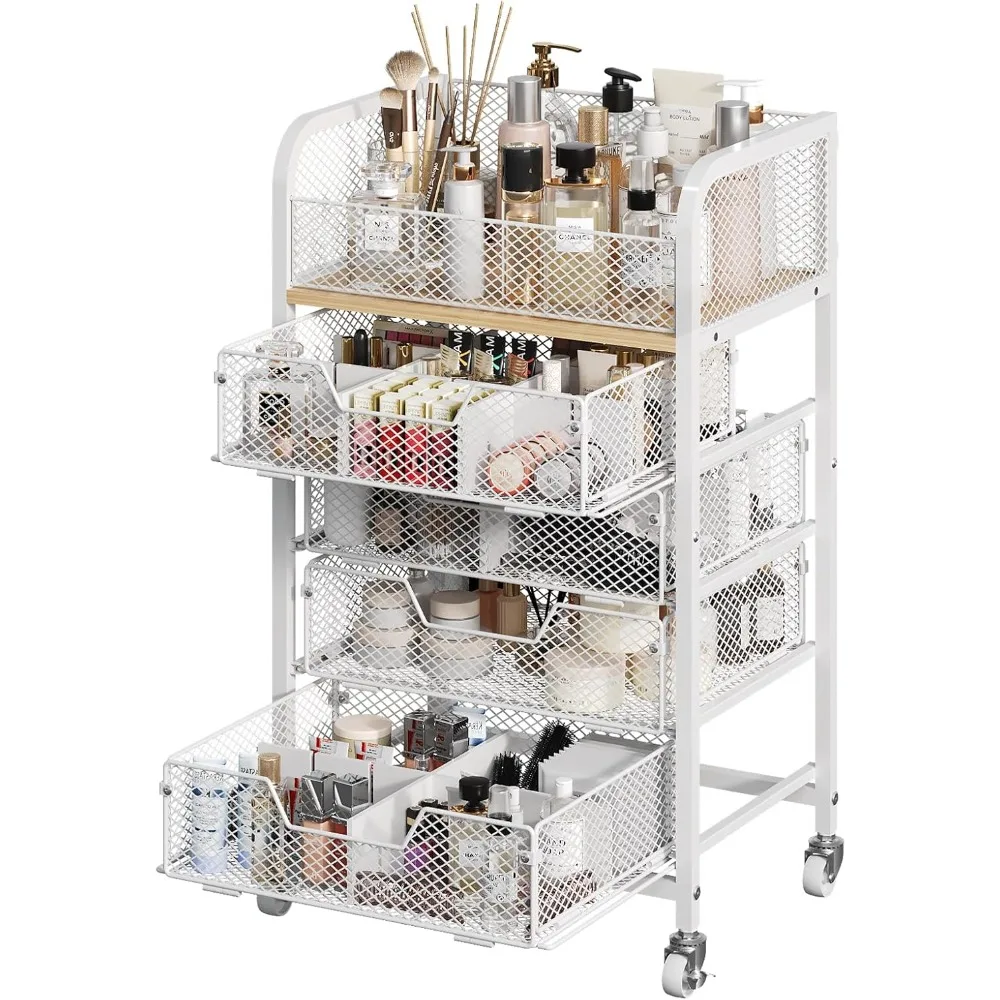 

Rolling Makeup Cart Organizer with 4 Drawers, Floor with Wheels, Makeup Organizers