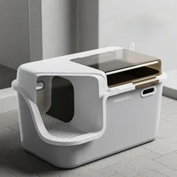 Corridor Style Cats' Sandbox Oversized Litter Tray Odor And Splash Proof Kitten Toilet Convenient Lid Lifting Pets Supplies