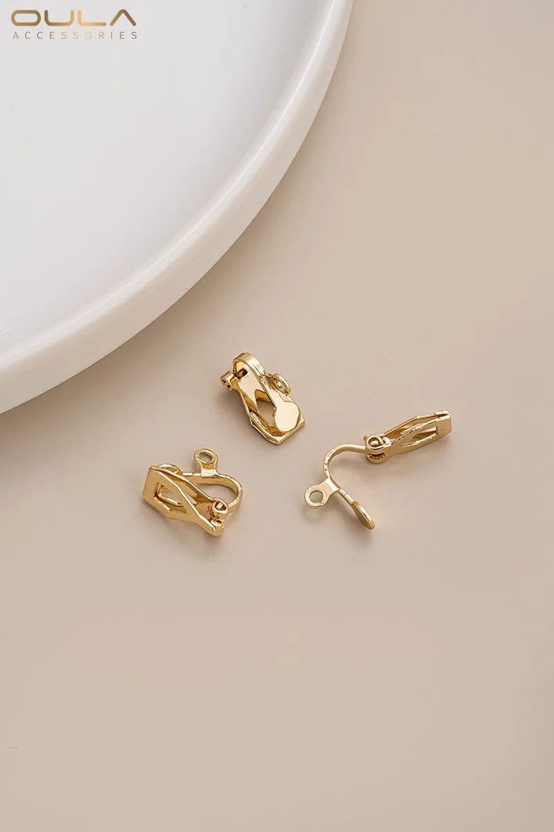 14K Gold-plated No Ear Piercings Hanging Ear Clips Spring Pieces Triangular Clips Diy Handmade Earrings Accessories Materials