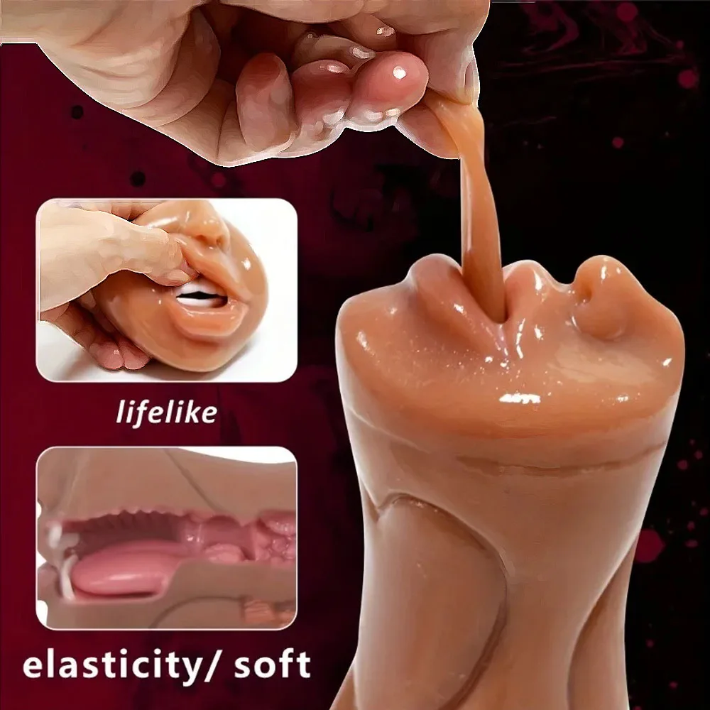 TPE Material Male Masturbator Cup 3D Realistic Double-headed Male Toy Mouth Tongue Texture Male Masturbator Tight Anus Sex Toy