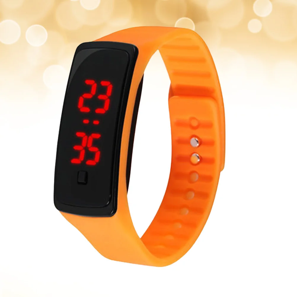 

Outdoor Watch Orange Silicone Band LED Digital Running Sports Unisex Student Wrist Time Display Watch