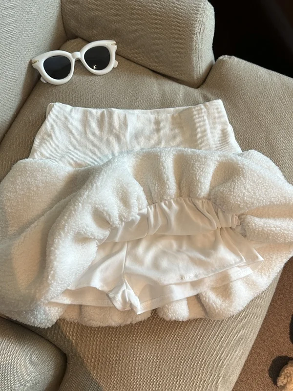 

Белая пышная короткая юбка из овечьей шерсти с цветочным узором, женская, осенне-зимняя, с высокой талией, А-силуэт, не просвечивает, для создания милого образа