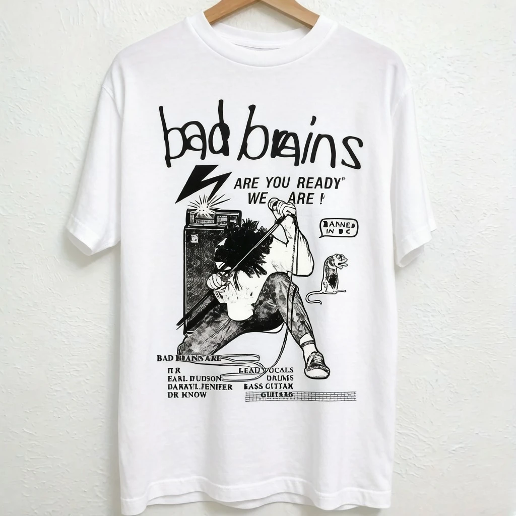 Bad Brains Band Graphic Tee  Cotton Soft Comfortable Black Short Sleeve Shirt with Concert Dates Design Casual Crew Neck