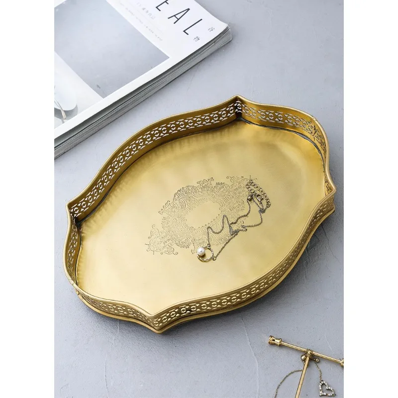 

Light luxury retro brass tray creative engraving household tea jewelry storage tray court style coffee table fruit
