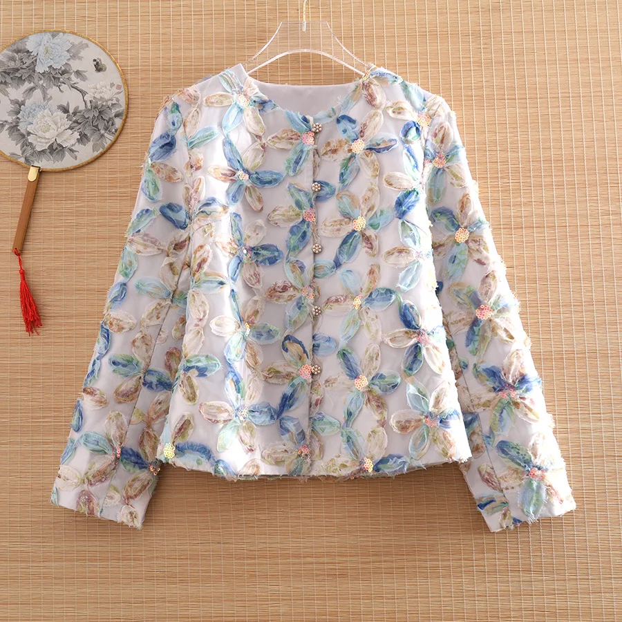 

High-end Spring and Autumn Women Jacket Top Chinese Style Embroidery Sequins Elegant Lady Coat Female S-XXL