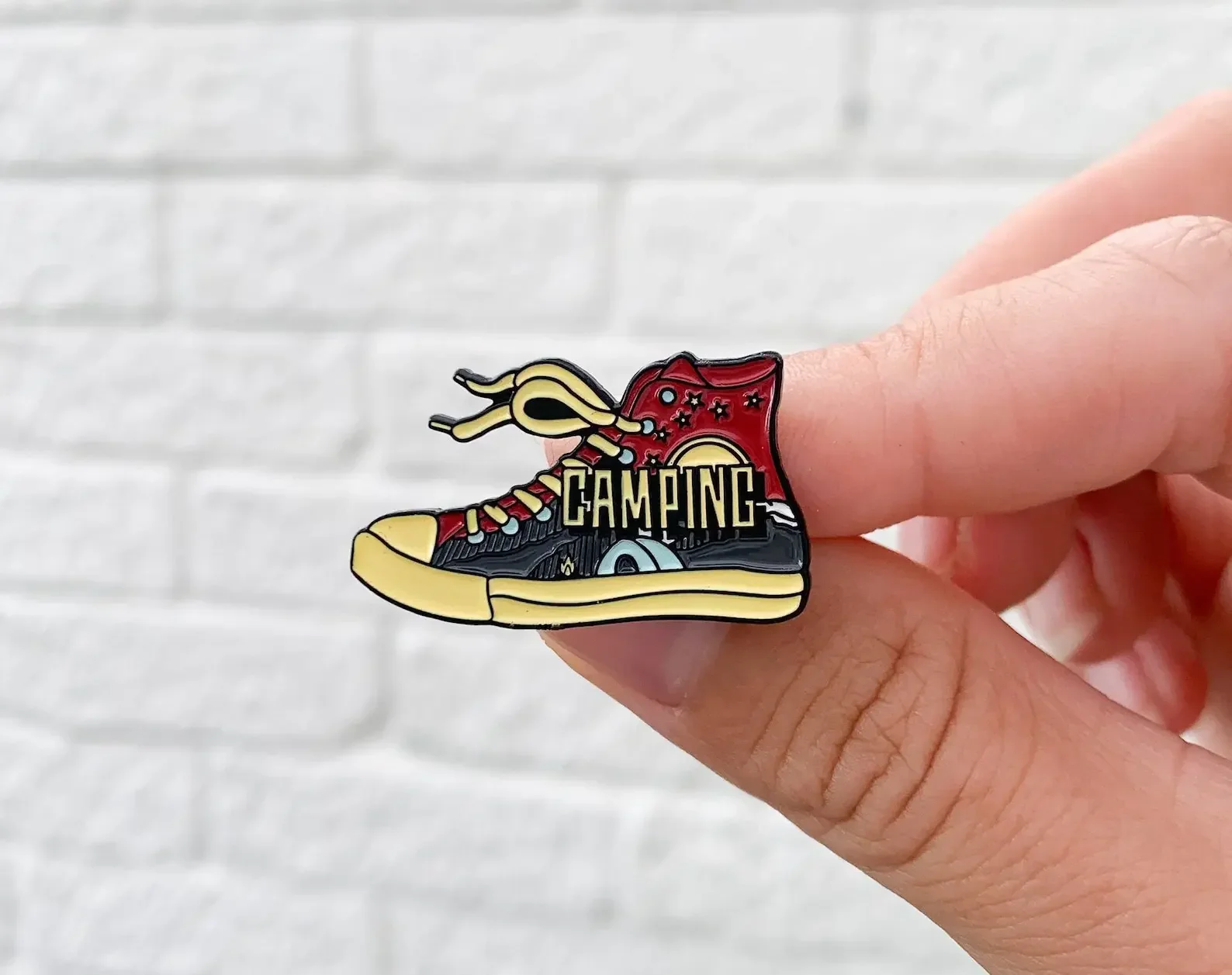 Camping walking  boot pump trip mountain   Enamel Pin