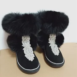 Winter plus fleece warm boots hand-made rhinodrill black fox hair boots Fur one body boots women's large size 35-44