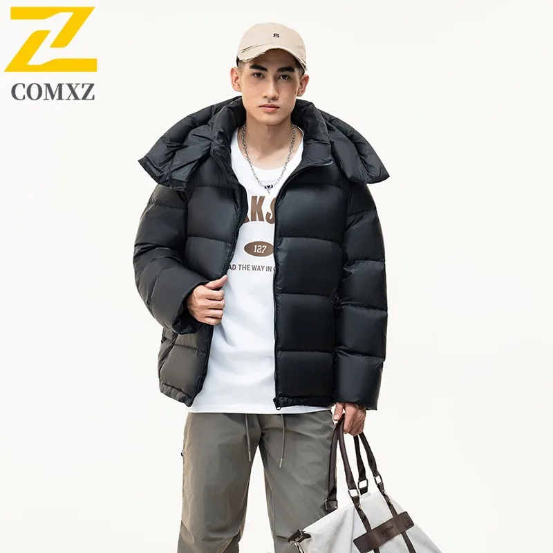 COMXZ Korean Style Men Stand Collar Down Jacket Oversize Slim Fit Waterproof Keep Warm Fashionable Duck Down Streetwear 2025