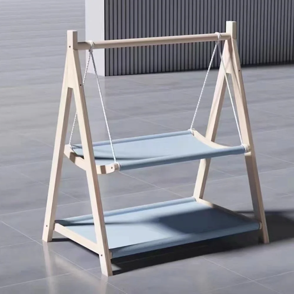 2-in-1 Wooden Cat Swing Bed Double Layer Cat Hammock Bed Detachable Rocking Cat Sleeping Bed Stable Stand Kitten Lounge Cushion