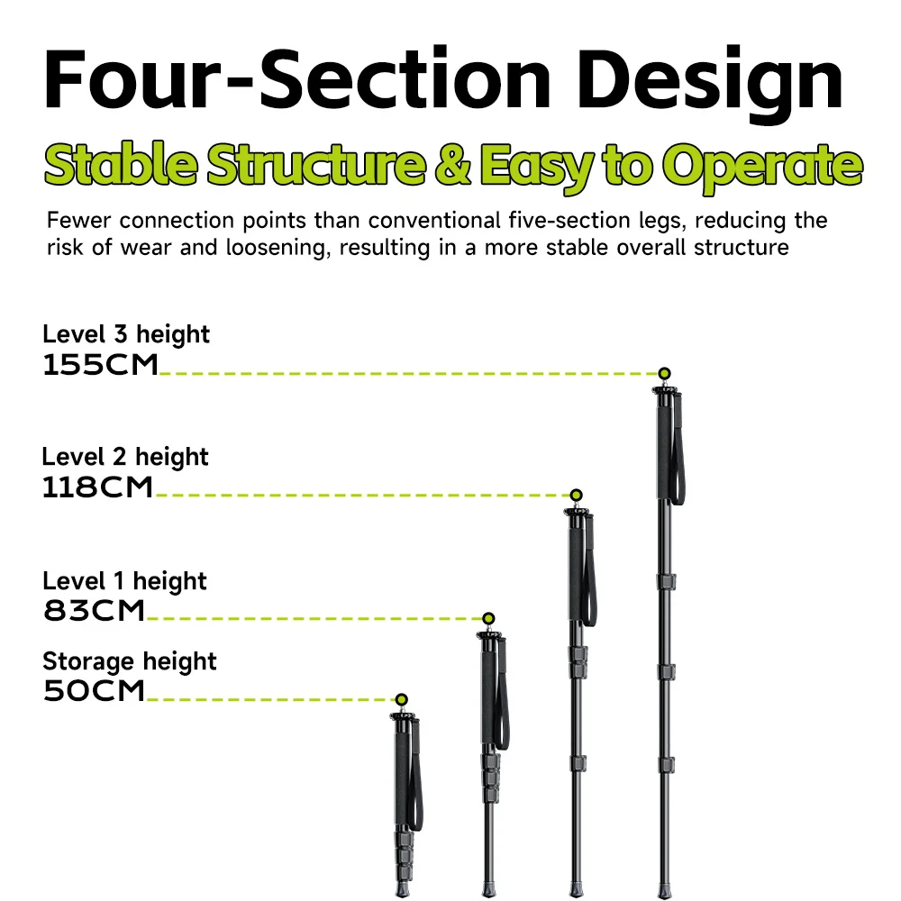 Llano Trípode de marcha constante con monopié para cámara de aleación de aluminio para teléfonos inteligentes y sin espejo, soporte para Vlogging multifunción