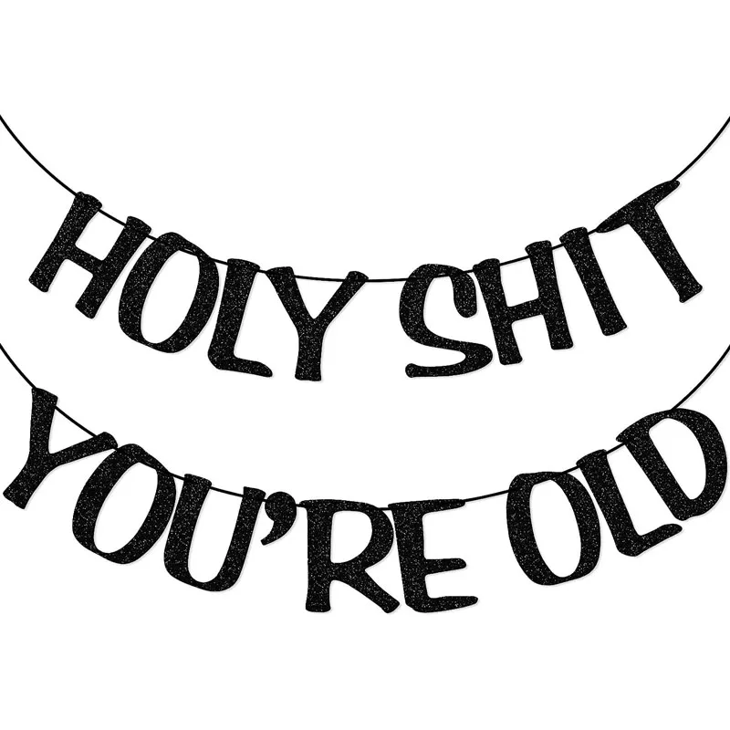 Holy Shit You're Old Banner Gold Glitter 30th 40th 50h 60th 70th 80th 90th Fun Birthday banner Logo Bunting party decoration