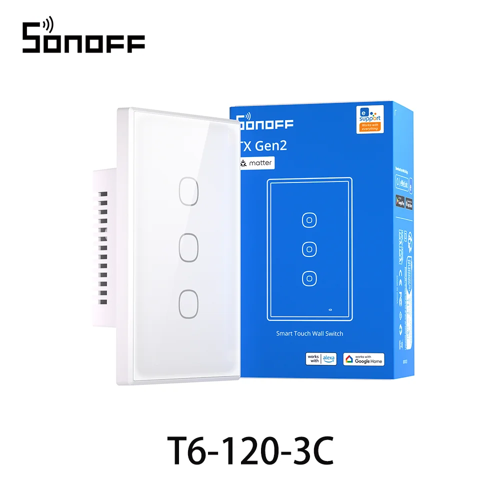 SONOFF T6 120 Matter TX Gen 2 US Smart Touch Wandschakelaar Detach Relay Verstelbare Nachtschakelaar Locator Apple Ecosystem Compatibel
