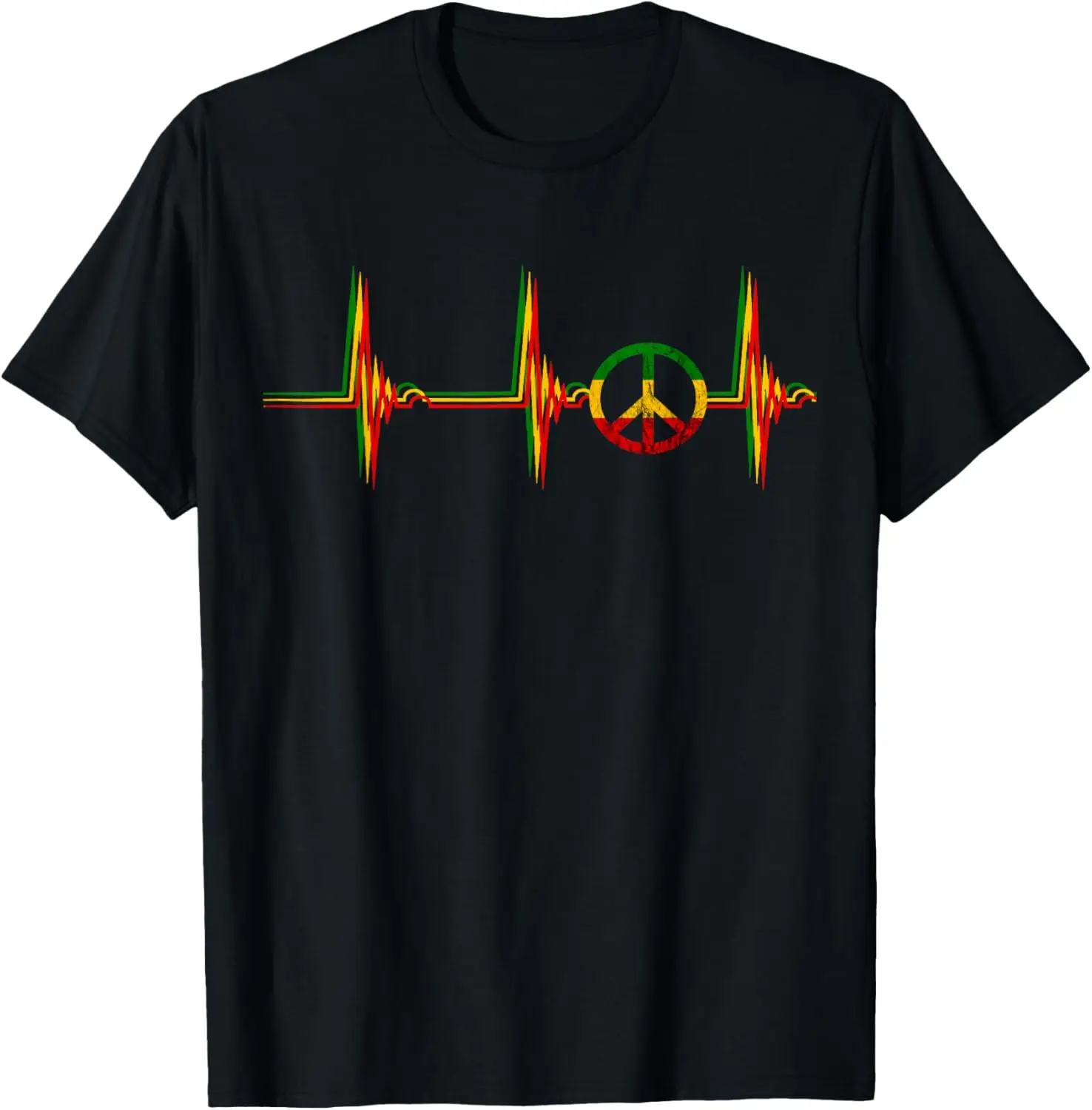 Rasta Reggae Peace Rastafari Roots Heartbeat ECG Pulse T-Shirt