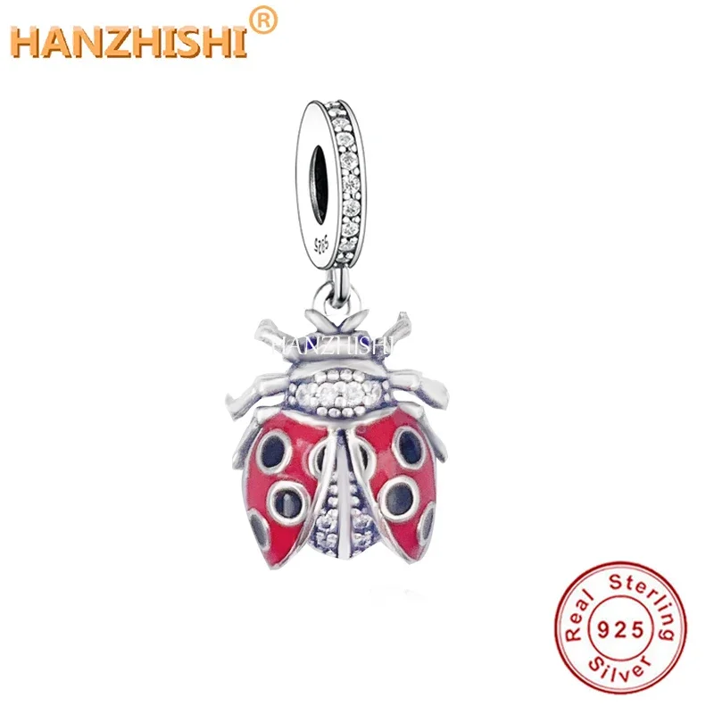 

2022 Fashion Real 925 Sterling Silver Lovely Ladybug Dangle Charms Beads Fit Original Brand Bracelet Necklace Jewelry Gift