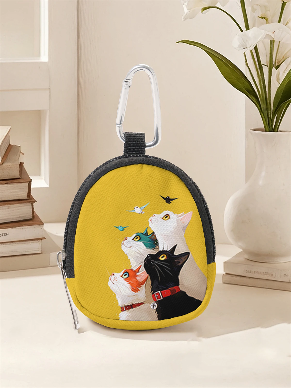محفظة صغيرة مطبوعة بنمط قطة، حقيبة تغيير بسحاب مع مشبك خطاف، حقيبة مفاتيح لسماعات الرأس، مناسبة للرجال والنساء #2