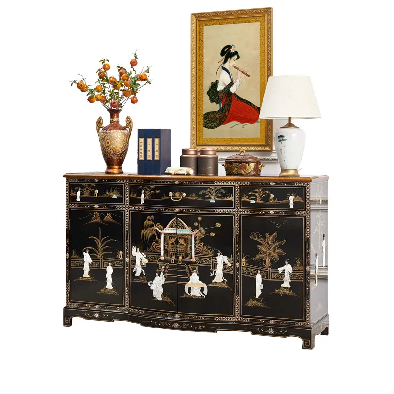 Natural shell piano paint dining side cabinet three buckets four door cabinet entry gold foil porch cabinet storage wholesale