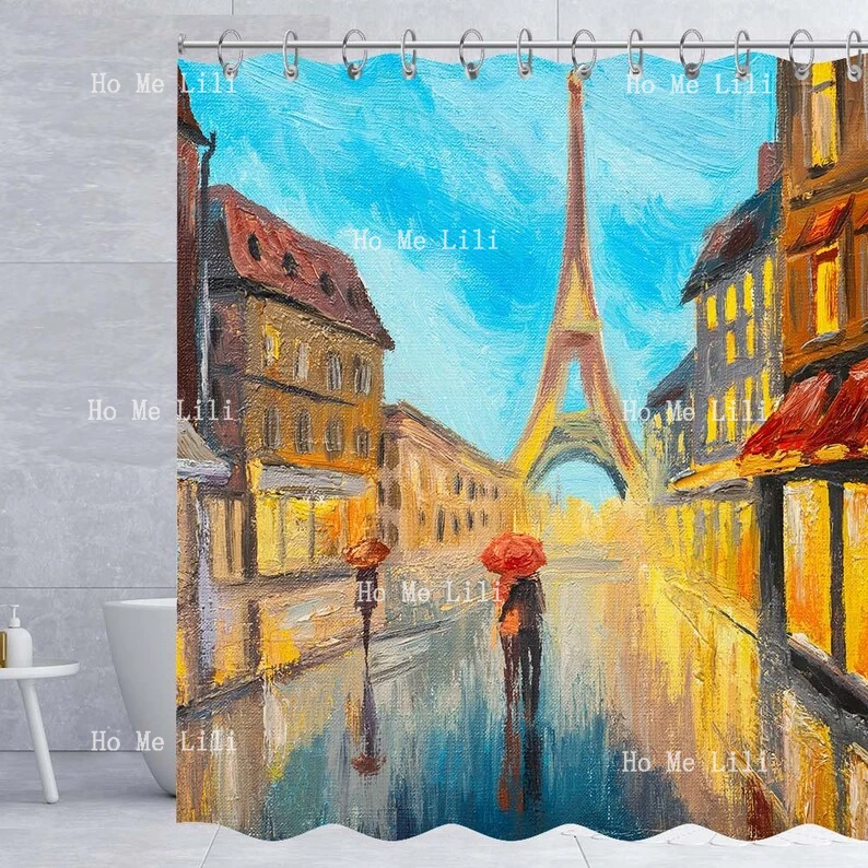 Eiffel Tower Shower Curtain Oil Painting Shower Curtain Bathroom Decoration