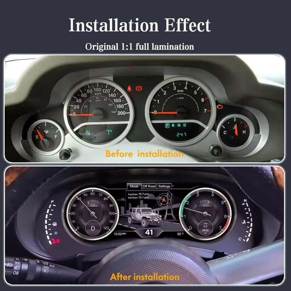 

12,3-дюймовый цифровой дисплей приборной панели для Jeep Wrangler JK 2007-2011, спидометр, 1920*720/2S, быстрый запуск/подключение и использование