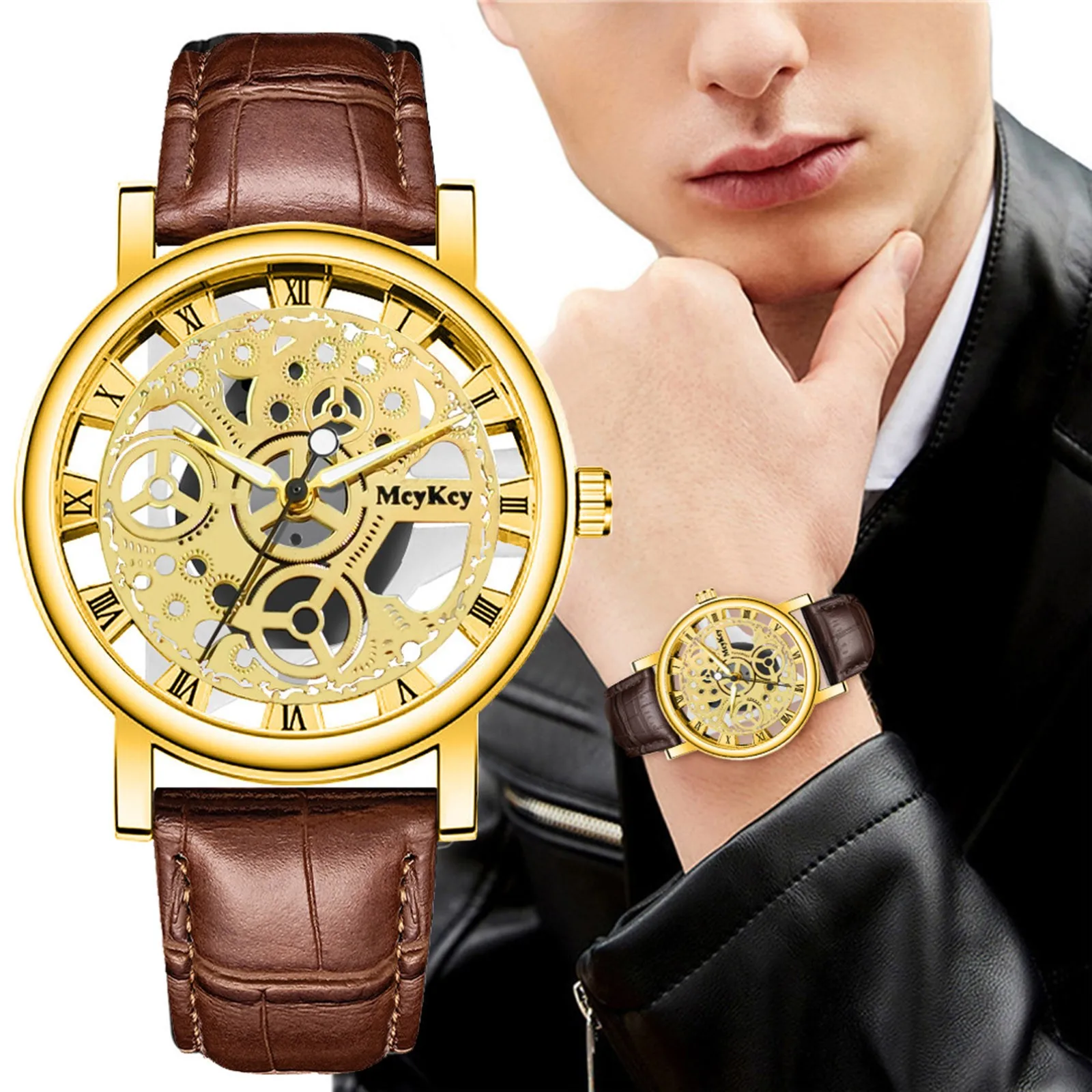 مشاهدة الجوارب رجال الأعمال الفاخرة موضة رجالي ساعة كوارتز الرجال أسفل الجوف تقليد ساعة ميكانيكية الرجال حزام ساعة Gwx-5600 #3
