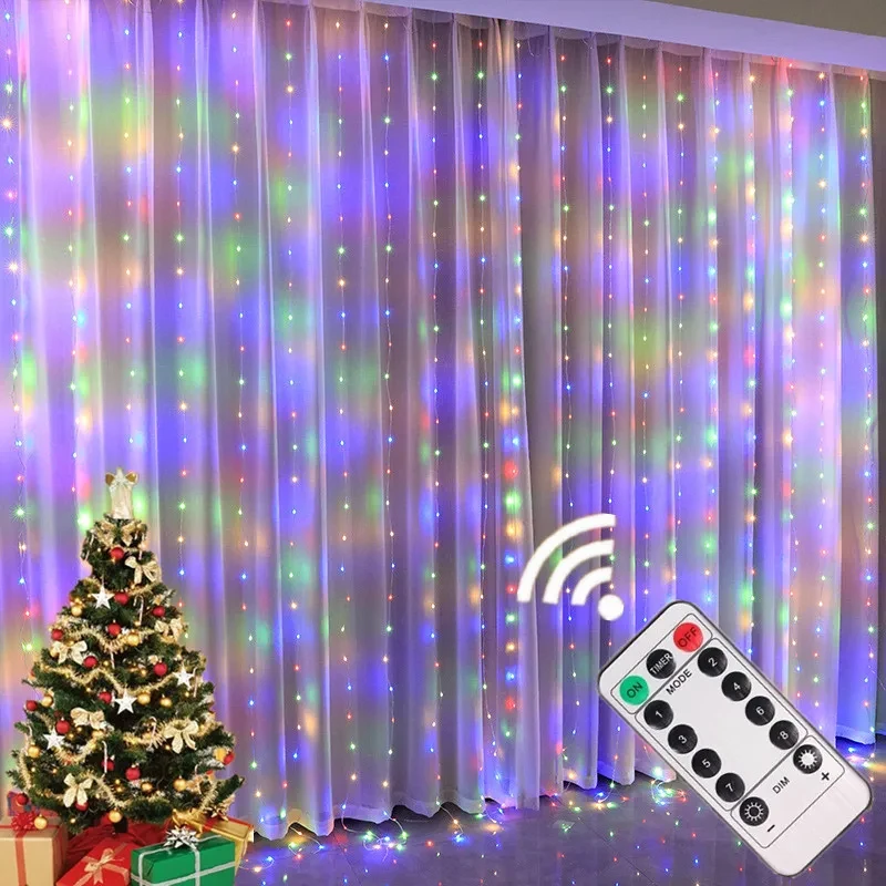 

Xmas LED Curtain Garland USB Plug Remote 8 Modes String Lights Christmas Holiday Party Wedding Decoration Waterfall Lighting
