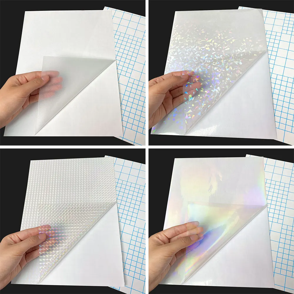 50 Sheets Holographic Sand Foil Adhesive Tape Back Hot Stamping On Photo Paper A4 Cold Laminating Film DIY Package Color Card