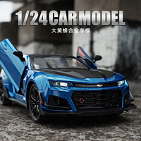 Diecast 1:24 Chevrolet Camaro Alloy Sports Car Model Sound and Light Pull Back Metal Vehicle Model Toys for Children Boy Gifts