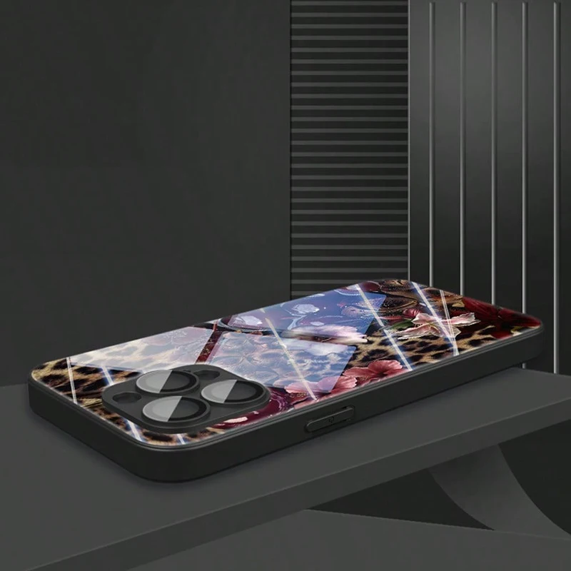 ليوبارد الكرز نمط الزجاج المقسى قضية الهاتف آيفون 17 16 15 14 13 12 11 برو ماكس 17Air 16E 7 8 15 زائد XR XS X غطاء