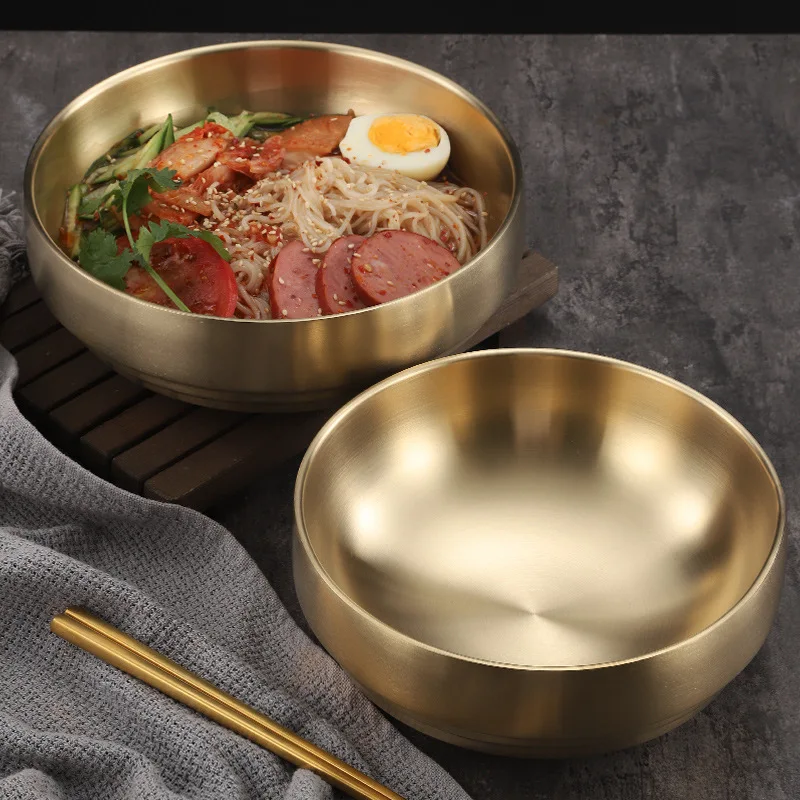 

South Korea Lamian Noodles stainless steel instant noodles double bowl gold queen double Korean cold noodle soup bowl