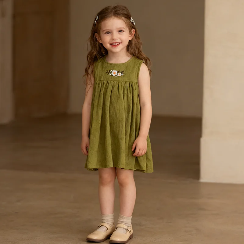 

Girls' Dress Summer New Baby Girl Dress Embroidered Collar Children's Vest Dress Kids' Clothing