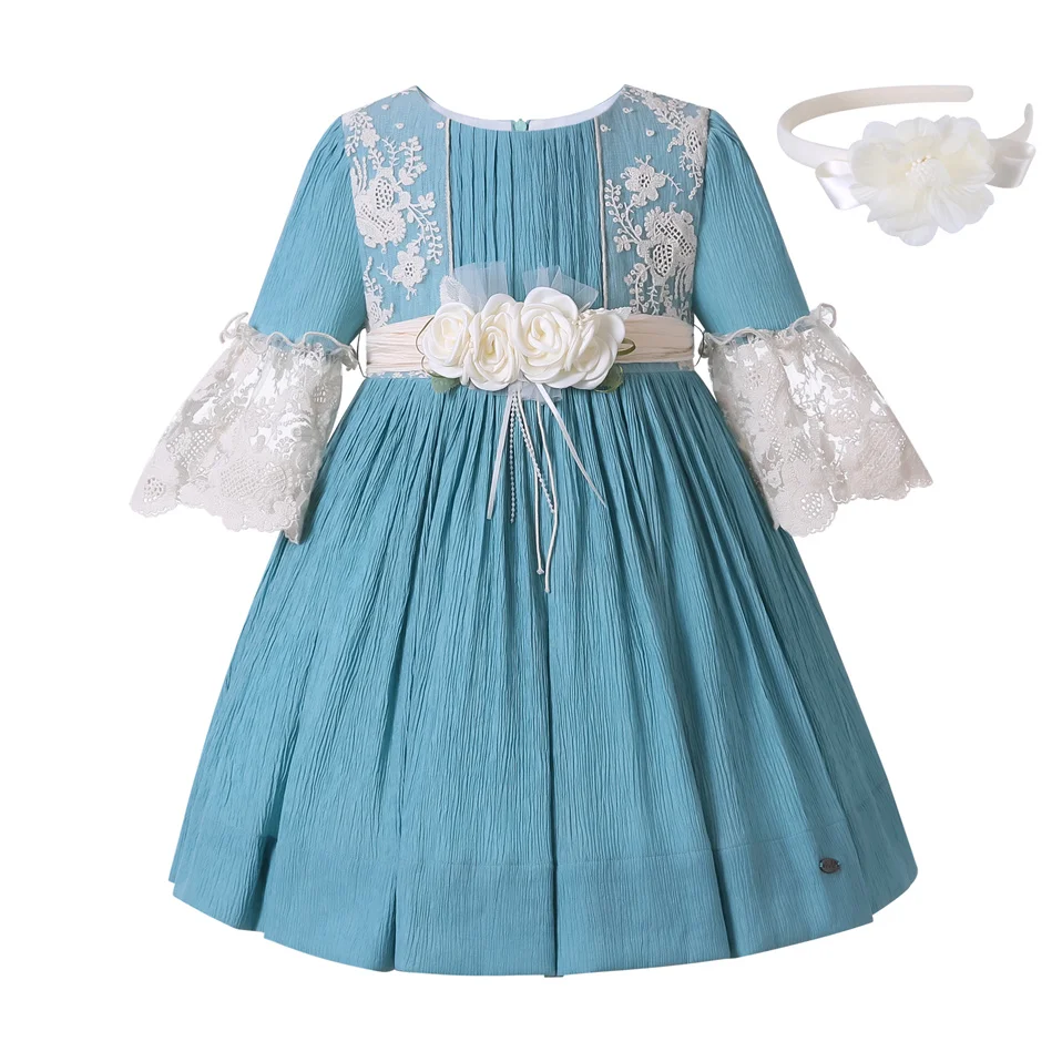 

Pettigirl Delicate Kids Summer Blue Princess Lace Prom Dresses for Girls Boutique Children Clothes Family Matching Outfits