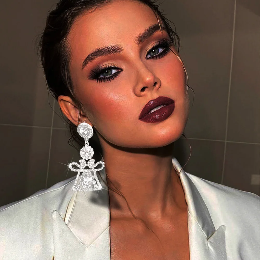 Stonefans Fashion Geometry Dangle Earrings Rhinestone Ear Jewelry 2024 Shiny Crystal Bridal Earrings Wedding Accessories Gift
