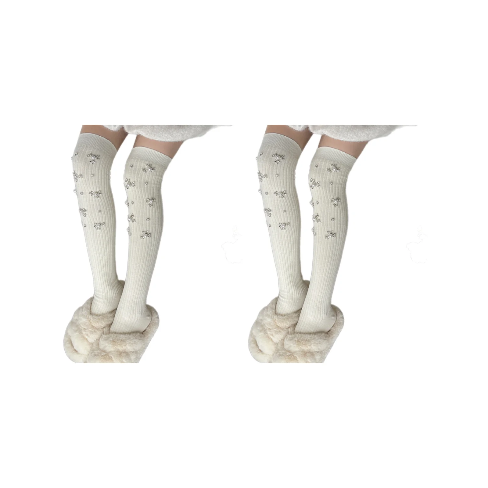 Pearl sequin Morandi color cashmere over-the-knee warm stockings five-color suit (white/black/khaki/grey/brown)