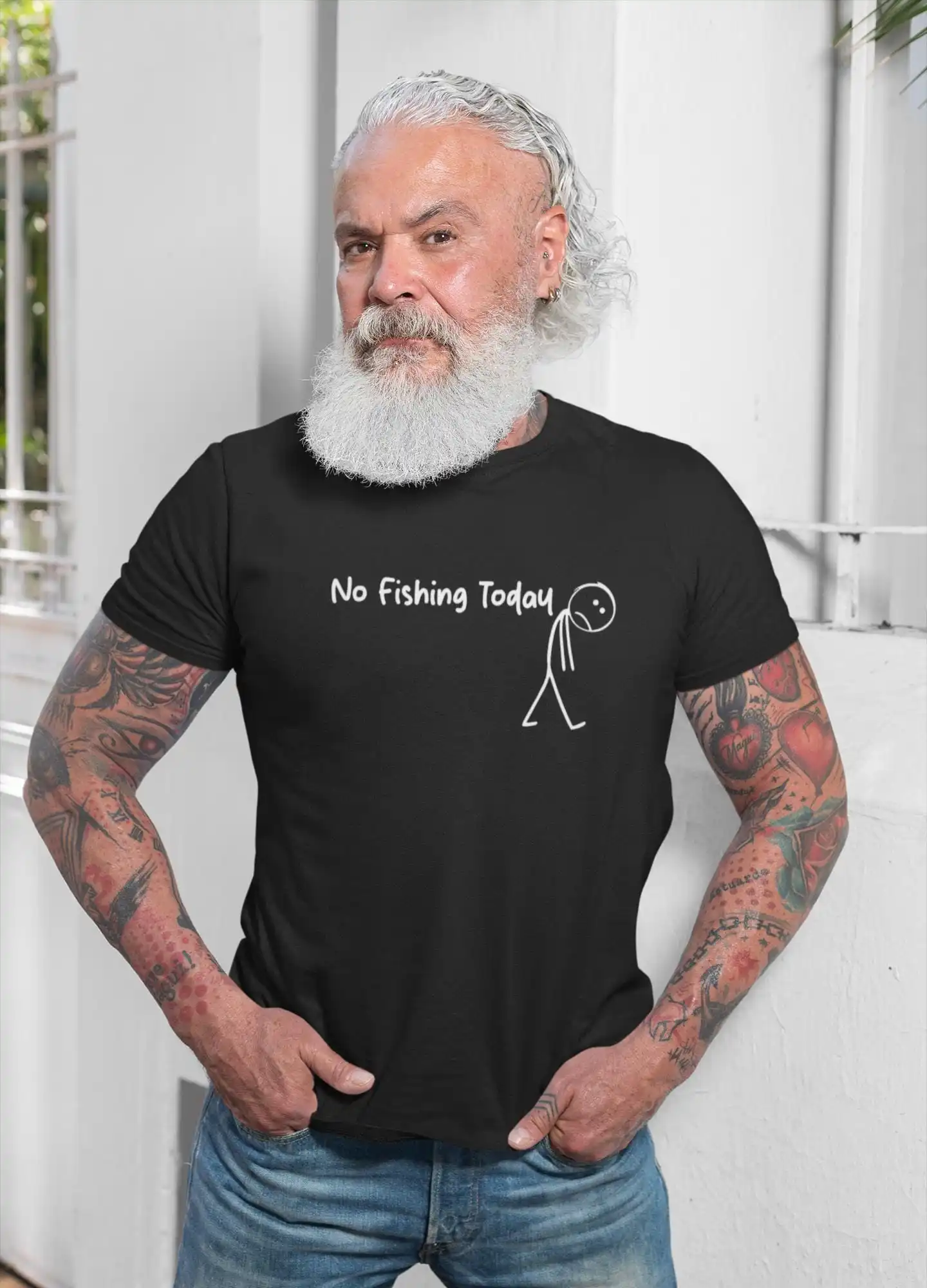 Sad Stick Man No Fishing Today T-Shirt, Funny Humor Fishing Tee, Christmas Gift