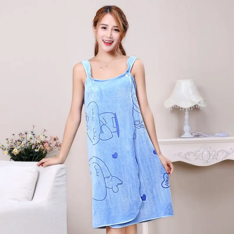 Female Wearable Bath Towel Cartoon Print Camisole Bath Skirt Women's Bathrobe Beach Towel Sauna Bra Bath Towel