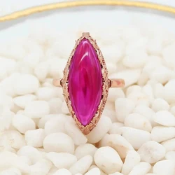 585 purple gold 14K rose gold inlaid ruby Olive type rings for women three-dimensional hollow design luxury charm jewelry