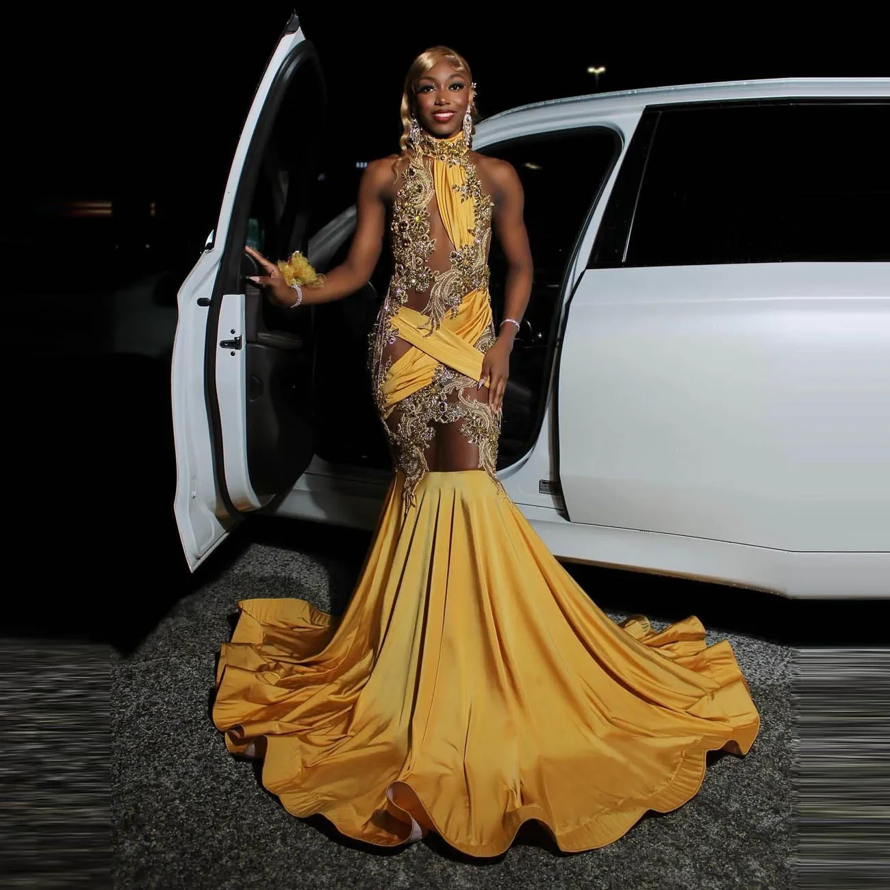 

Высокая шея Majoe с бусинами и аппликациями, сексуальное платье для выпускного вечера Aso Ebi, иллюзия, сексуальные вечерние платья знаменитостей, черные платья для выпускного вечера русалки для девочек