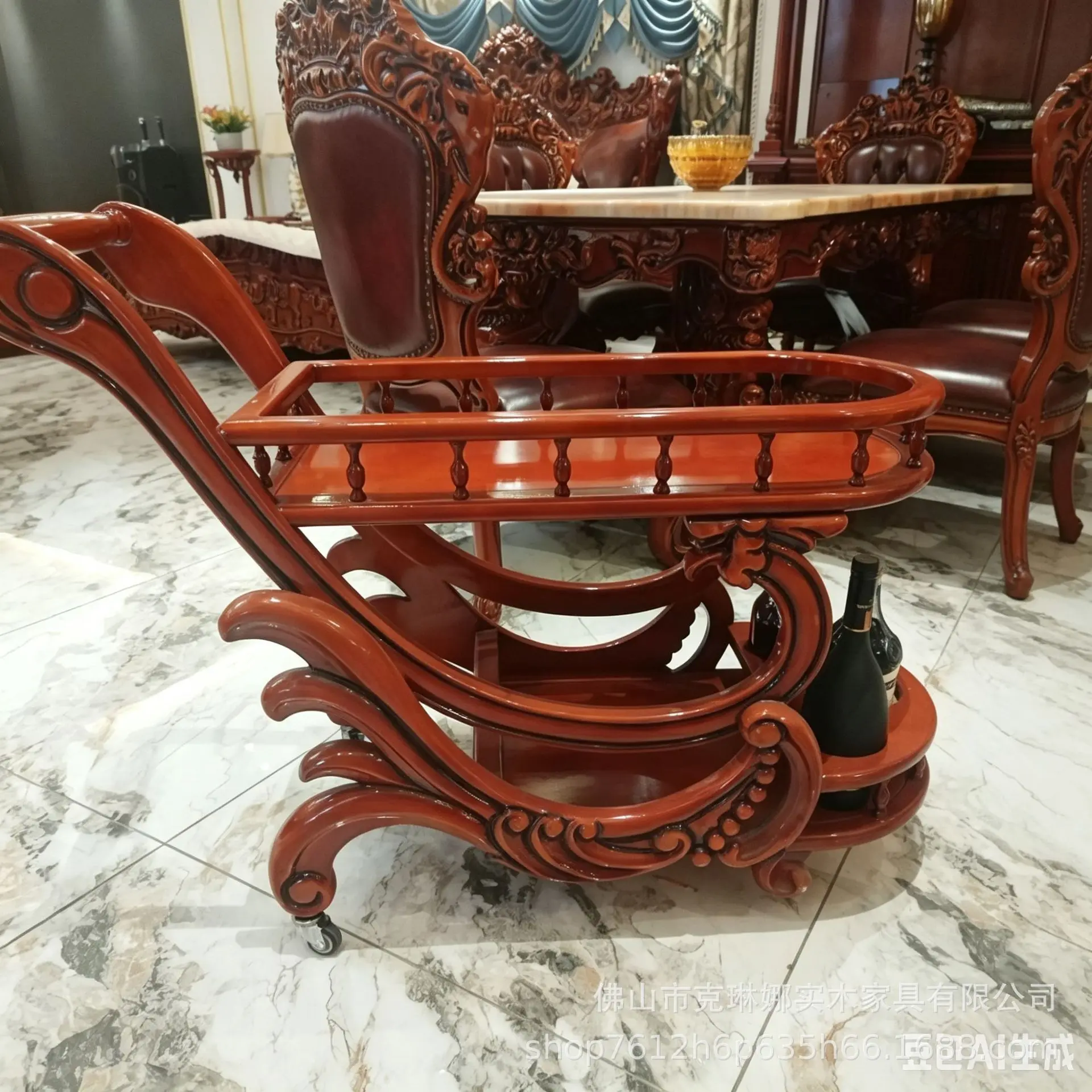 European solid wood dining cart American retro solid wood dining cart movable trolley ktv wine cart restaurant order truck