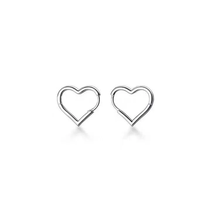 Simple Design Silver Color Hollow Heart Hoop Earrings For Women New Brand Fashion Ear Cuff Piercing Vintage Earring Gift