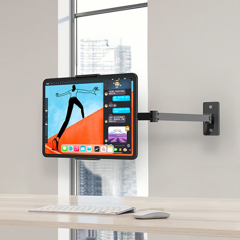 طوي الذراع اللوحي حامل جدار جبل 360 تدوير قابل للتعديل الألومنيوم المطبخ حامل هاتف لباد برو 12.9 وسادة صغيرة الهواء شاومي