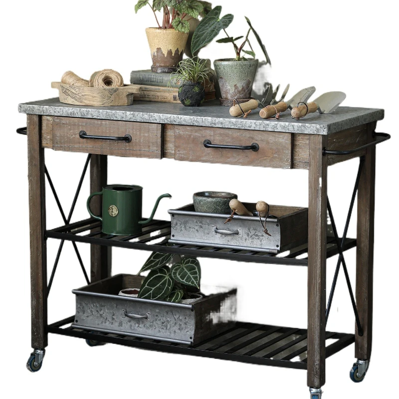 

Three-layer gardening console, solid wood flower stand, garden retro and old, storage rack