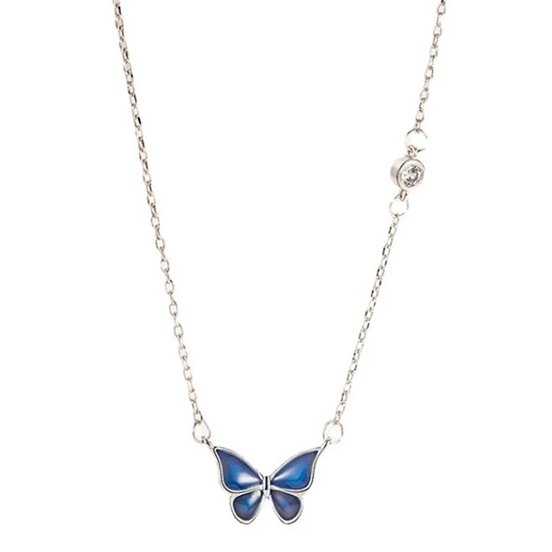 Mood Necklaces Butterfly Pendant Necklace Temperature Control Color Change Stainless Steel Chain Jewellery Women