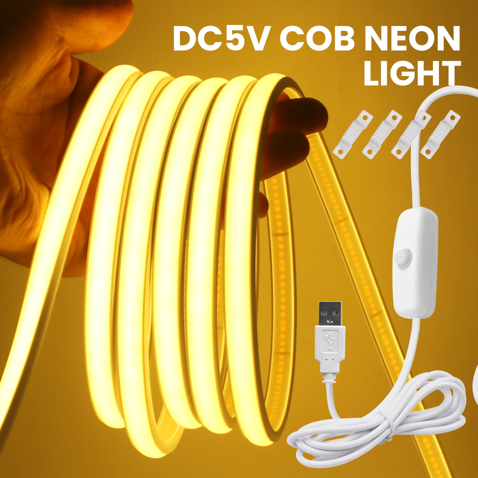 DC 5V COB Neon Light With ON/OFF Switch 1.5Meter USB Cable 320LEDs/M IP65 Waterproof Cool/Warm/Neutral White Flexible Decor Lamp